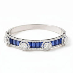 Blue Sapphire Emerald With Multi Cut CZ Stone Studded Bangle Bracelet