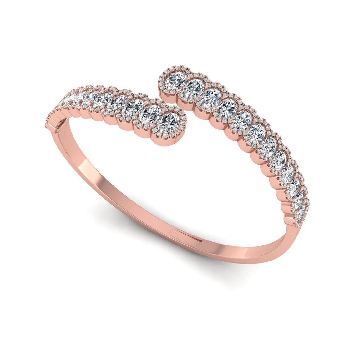 OctaPearl Oval Lab Grown Diamond Open Cuff Bracelet in Gold