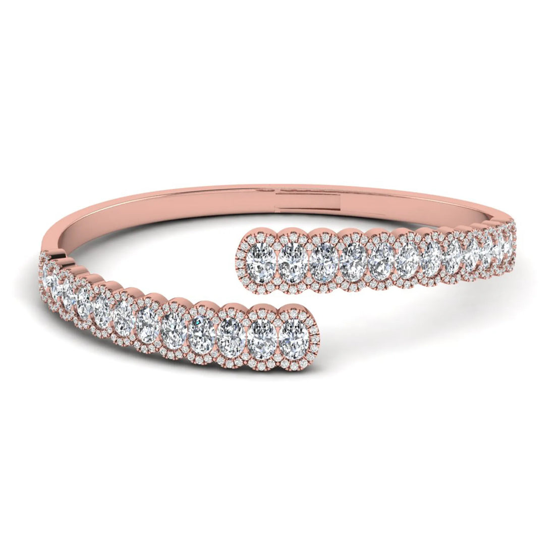 OctaPearl Oval Lab Grown Diamond Open Cuff Bracelet in Gold