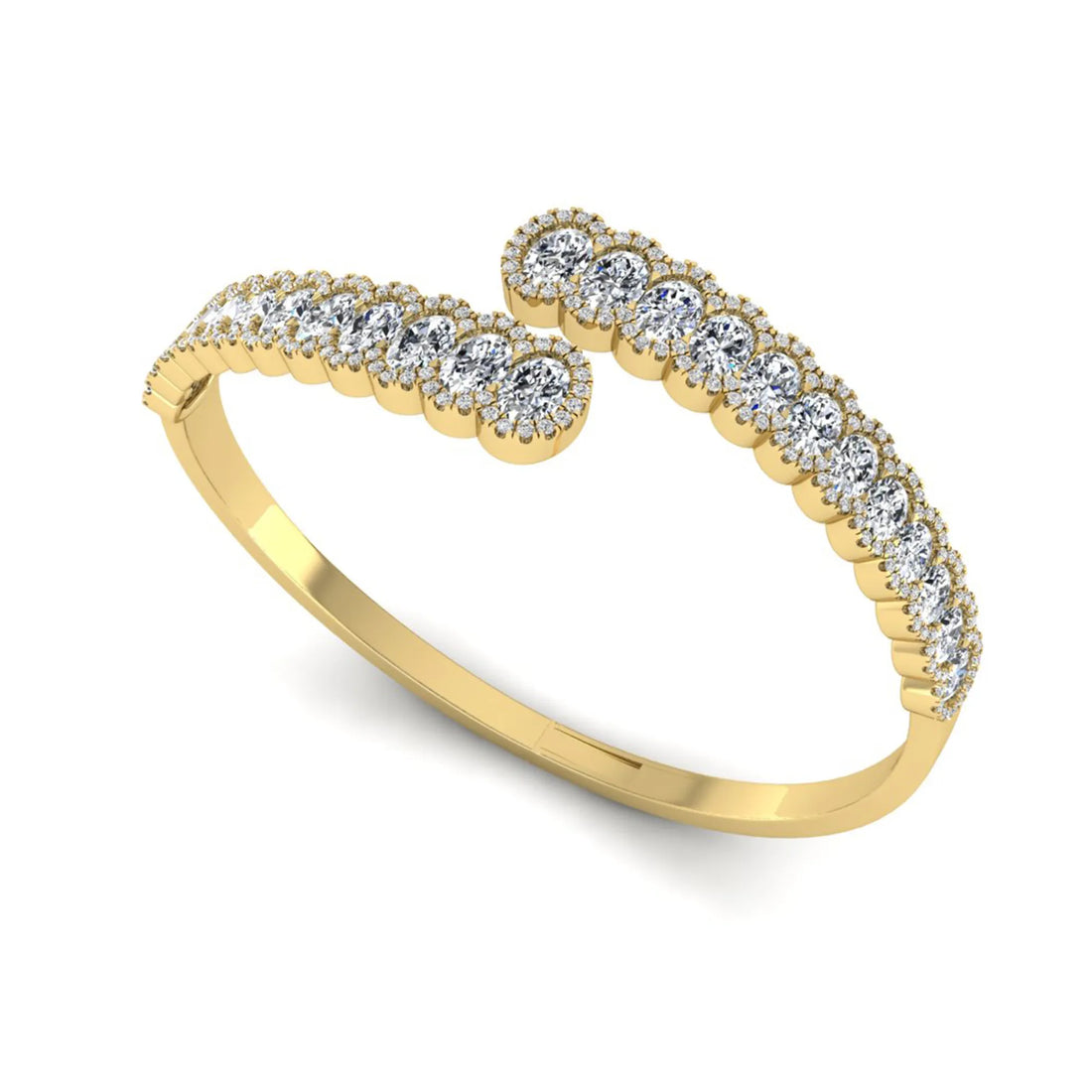 OctaPearl Oval Lab Grown Diamond Open Cuff Bracelet in Gold
