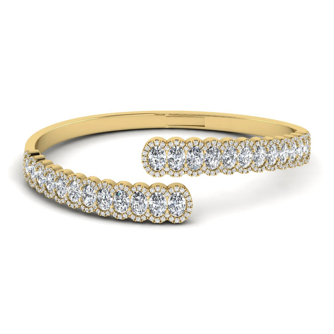 OctaPearl Oval Lab Grown Diamond Open Cuff Bracelet in Gold