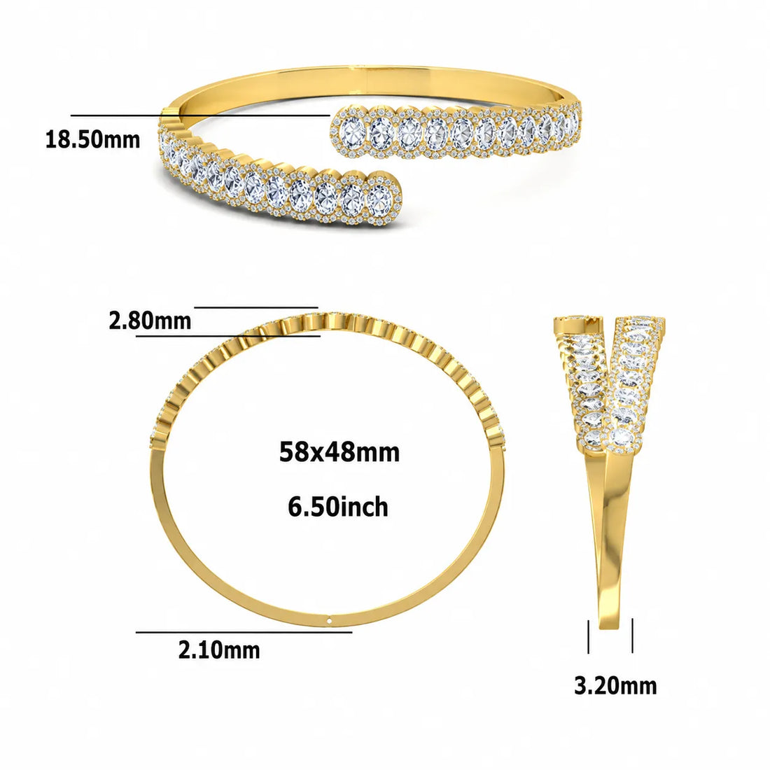 OctaPearl Oval Lab Grown Diamond Open Cuff Bracelet in Gold