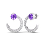 Round Cut Purple CZ Stone Half Moon Design Push Back Stud Earrings For Mother's Day Gift