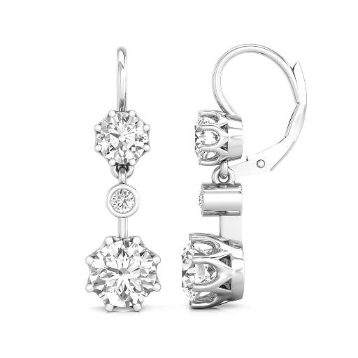 Round Cut Moissanite Three Stone Drop Dangler Lever Back Earrings For Women