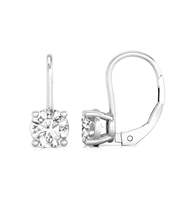 Round Cut Moissanite Solitaire Stud Lever Back Minimalist Daily Wear Earring