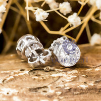 Solitaire Studs Earrings with Milgrain Halo