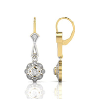 Antique Victorian Style Round Moissanite Floral Inspire Two Tone Gold Drop Earrings