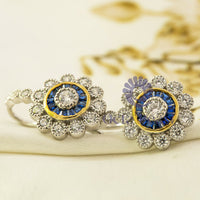 Blue Sapphire Vintage-Style Stud Earrings