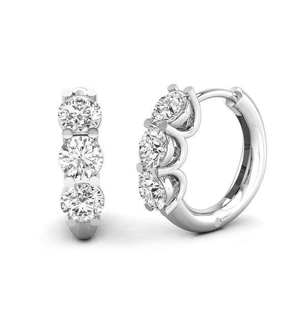 Three Stone Round Cut Moissanite Minimalist Daily Wear Huggies Earring