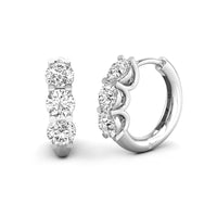 Three Stone Round Cut Moissanite Minimalist Daily Wear Huggies Earring