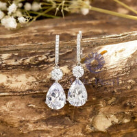 Pear & Round Cut CZ Stone Teardrop Style Drop Dangle Earrings