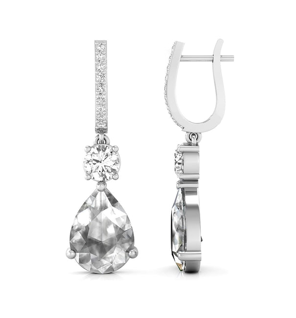 Pear & Round Cut CZ Stone Teardrop Style Drop Dangle Earrings (12 2/3 TCW)