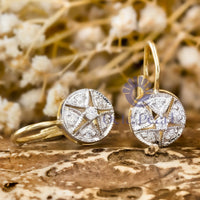 Drop Dangle Round Cut Moissanite Milgrain Vintage Two Tone Earrings