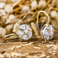 Drop Dangle Round Cut Moissanite Milgrain Vintage Two Tone Earrings