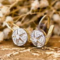 Drop Dangle Round Cut Moissanite Milgrain Vintage Two Tone Earrings