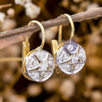 Drop Dangle Round Cut Moissanite Milgrain Vintage Two Tone Earrings