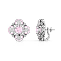 Light Pink & White Round Cut CZ Stone Clover Flower Inspire Stud Earrings