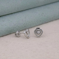 Heart Shape CZ Stud Earrings with Round Center Stone and Screw Back Closure