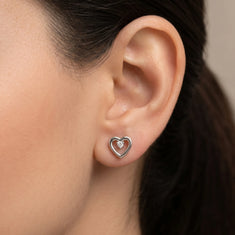 Heart Shape CZ Stud Earrings with Screw Back - alternate view