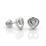 Heart Shape CZ Stud Earrings with Round Center Stone and Screw Back Closure