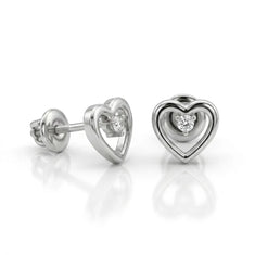 Heart Shape CZ Stud Earrings with Screw Back