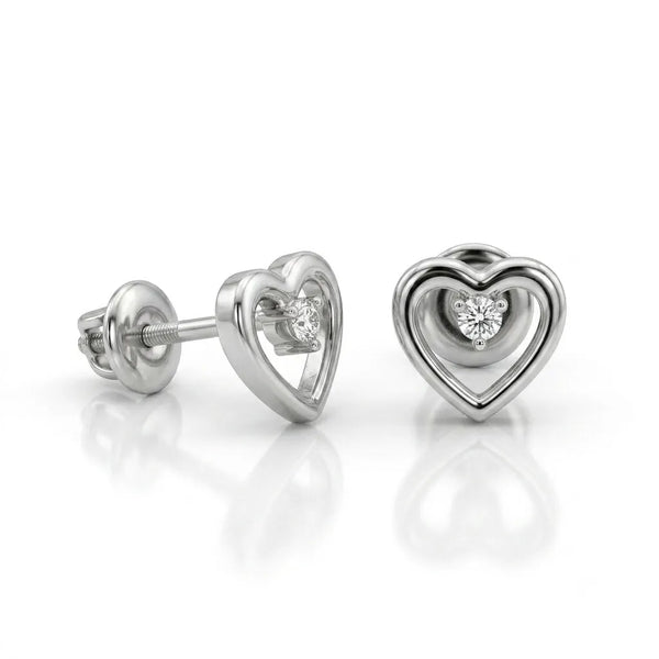 Heart Shape CZ Stud Earrings with Screw Back
