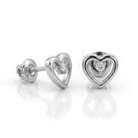 Heart Shape CZ Stud Earrings with Screw Back