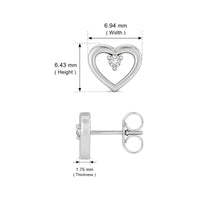 Heart Shape CZ Stud Earrings with Round Center Stone and Screw Back Closure