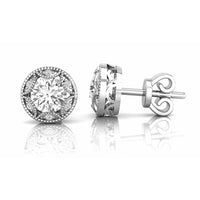 Filigree Style Round Cut Moissanite Halo Set Push Back Stud Earring