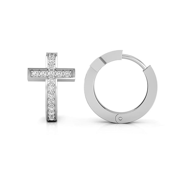 Moissanite Cross Huggie Hoop Earrings (Tiny) | 925 Sterling Silver | Women’s Gift