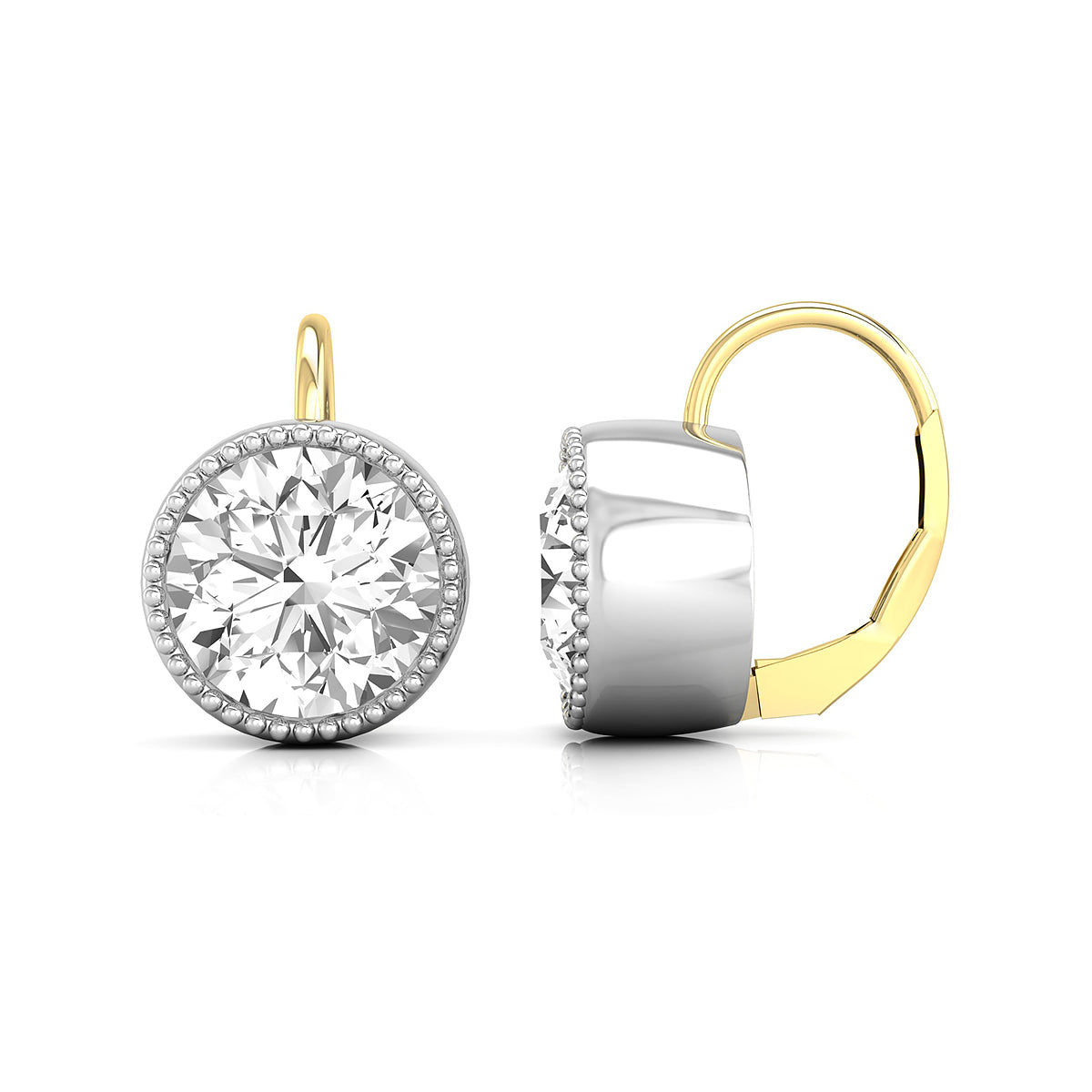 Old European Cut Moissanite Lever Back Bezel Set Stud Vintage Earrings For Women