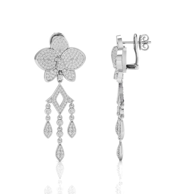 Round Cut Moissanite Orchid Flower Drop Dangle Earrings For Party Wear (2 2/25 TCW)