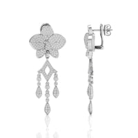 Round Cut Moissanite Orchid Flower Drop Dangle Earrings For Party Wear