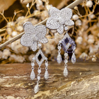 Round Cut Moissanite Orchid Flower Drop Dangle Earrings For Party Wear