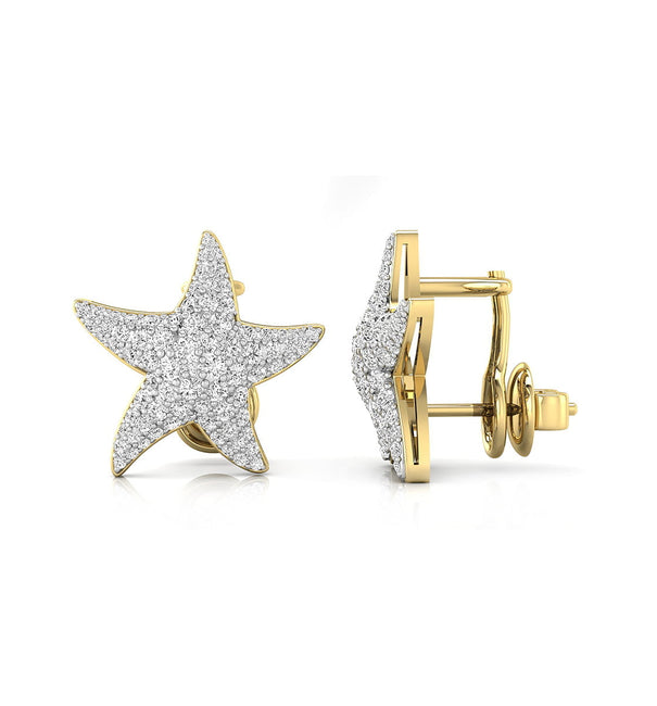 Round Cut Moissanite “STARFISH” Omega Back Stud Earring For Women