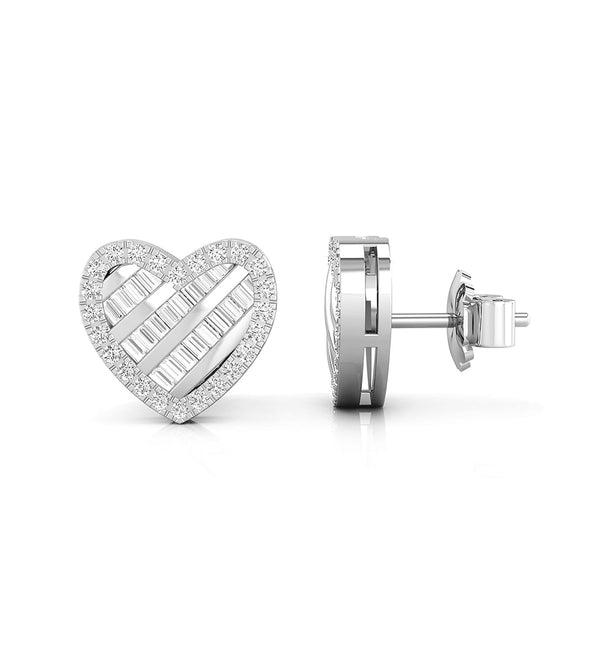 Round & Baguette Cut CZ Stone Halo Set Heart Shape Push Back Promise Gift Earring For Wife