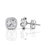 Cushion Cut Moissanite Halo Stud Earrings For Wedding Anniversary Gift (1 19/20 TCW)