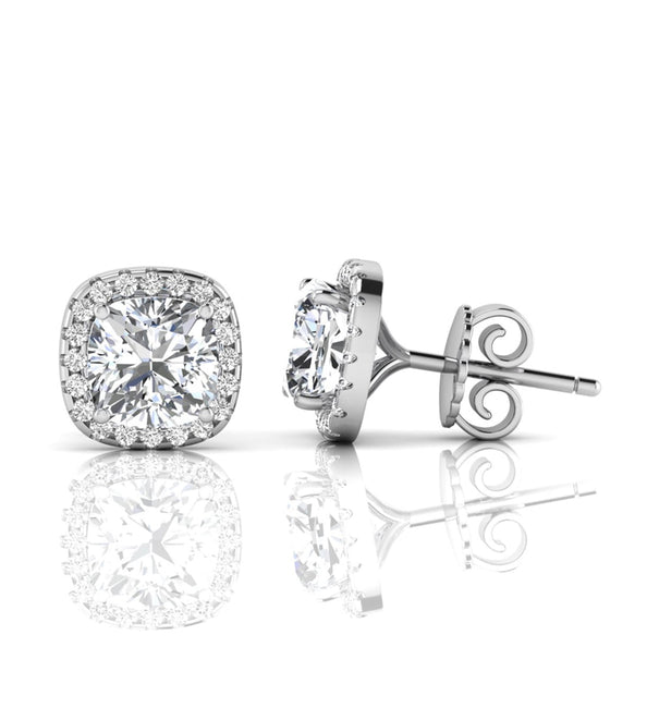 Cushion Cut Moissanite Halo Stud Earrings For Wedding Anniversary Gift (1 19/20 TCW)