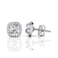 Cushion Cut Moissanite Halo Stud Earrings For Wedding Anniversary Gift