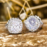 Cushion Cut Moissanite Halo Stud Earrings For Wedding Anniversary Gift