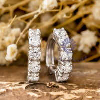 Five Stone Small Huggie Earrings In Round Cut Moissanite 14K White Gold