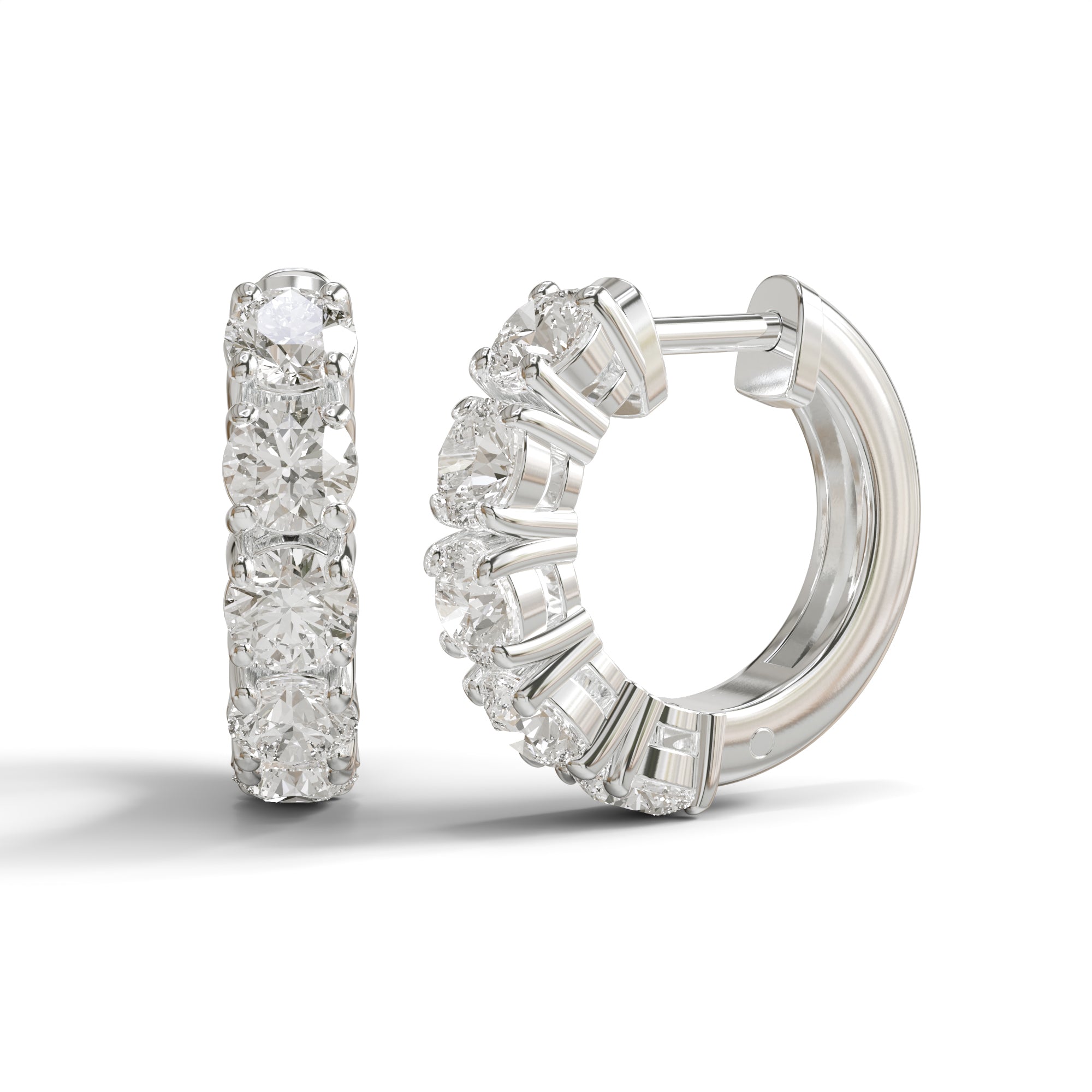 Five Stone Small Huggie Earrings In Round Cut Moissanite 14K White Gold