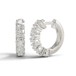 Five Stone Small Huggie Earrings In Round Cut Moissanite 14K White Gold