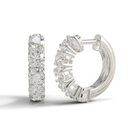 Five Stone Small Huggie Earrings In Round Cut Moissanite 14K White Gold