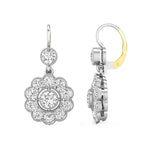 Two Tone Round Cut Moissanite Floral Inspire Earlobe Lever Back Drop Dangle Earring