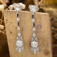 Round Cut CZ Stone Vintage Look Drop Dangle Push Back Art Deco Designer Earring