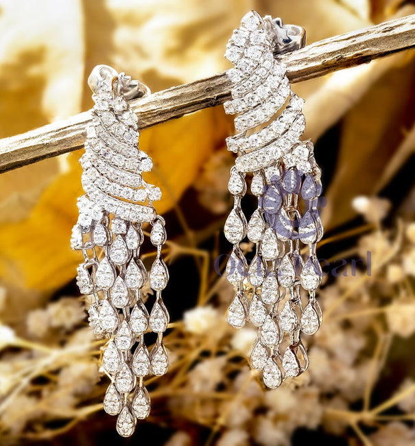 Round Moissanite Teardrop Style Chandelier Drop Earrings For Wedding Bridal