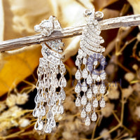 Round Moissanite Teardrop Style Chandelier Drop Earrings For Wedding Bridal