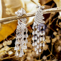 Round Moissanite Teardrop Style Chandelier Drop Earrings For Wedding Bridal