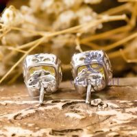 Cushion Cut Yellow CZ Stone Frame Stud Push Back Earrings